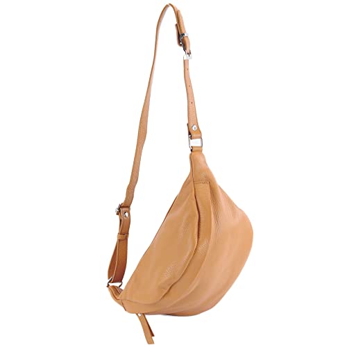 modamoda de - T77 - ital. Hüfttasche Bauchtasche Brusttasche Medium aus weichem Leder, Farbe:Camel von modamoda de