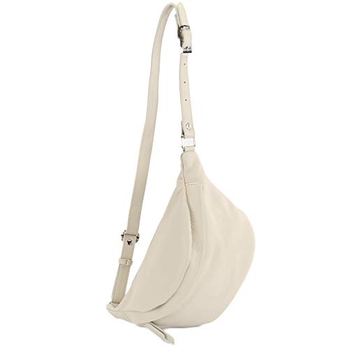 modamoda de - T77 - ital. Hüfttasche Bauchtasche Brusttasche Medium aus weichem Leder, Farbe:Creme von modamoda de