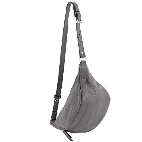 modamoda de - T77 - ital. Hüfttasche Bauchtasche Brusttasche Medium aus weichem Leder, Farbe:Graphitgrau von modamoda de