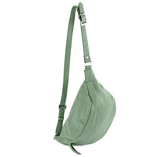 modamoda de - T77 - ital. Hüfttasche Bauchtasche Brusttasche Medium aus weichem Leder, Farbe:Graugrün von modamoda de