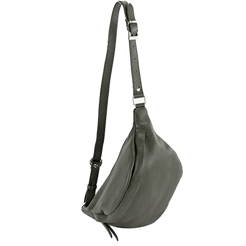 modamoda de - T77 - ital. Hüfttasche Bauchtasche Brusttasche Medium aus weichem Leder, Farbe:Schwarzgrün von modamoda de