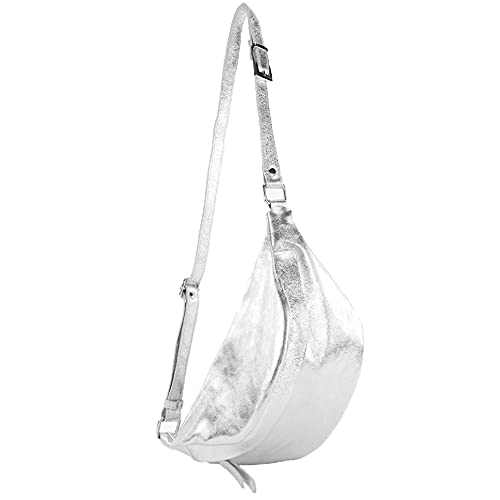 modamoda de - T77 - ital. Hüfttasche Bauchtasche Brusttasche Medium aus weichem Leder, Farbe:Silber-Metallic modamoda de - T77 - ital. Hüfttasche Bauchtasche Brusttasche Medium aus weichem Leder, Farbe:Silber-Metallic von modamoda de