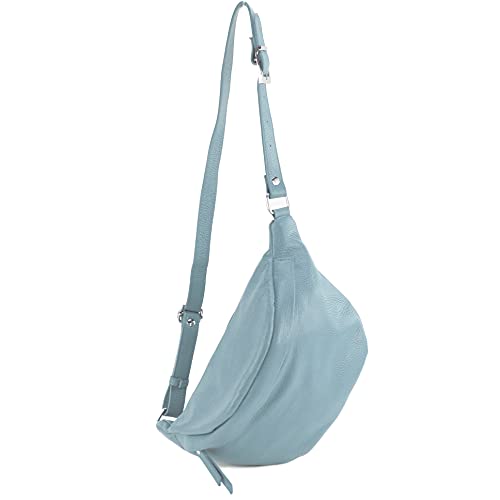 modamoda de - T77 - ital. Hüfttasche Bauchtasche Brusttasche Medium aus weichem Leder, Farbe:Taubenblau von modamoda de