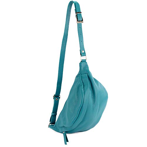 modamoda de - T77 - ital. Hüfttasche Bauchtasche Brusttasche Medium aus weichem Leder, Farbe:Türkisblau von modamoda de