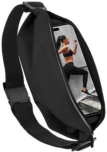 moex® Easy Bag für Apple iPhone 15 Plus Laufgürtel für Handy, Lauftasche Jogging, Handytasche zum Joggen, Sport Bauchtasche wasserdicht, Fitness Running Belt – Schwarz von moex