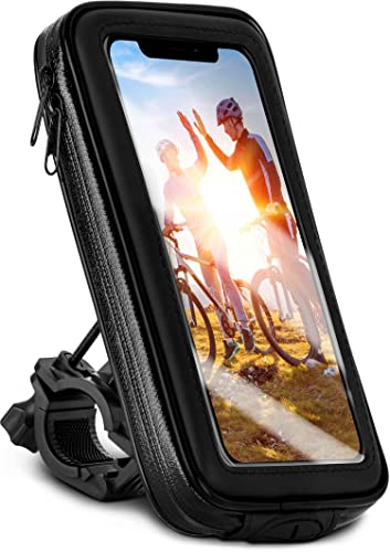 moex Fahrrad Handyhalterung kompatibel mit Google Pixel 4a - Lenkertasche mit Sichtfenster, neig- und drehbar, Lenker Halterung wasserdicht, Schwarz von moex