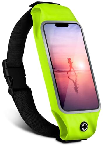 moex Laufgürtel Handy für Motorola Edge 50 Fusion Lauftasche Jogging Tasche Wasserfest, Slim Running Belt Flexibel mit Sichtfenster, Laufgurt zum Joggen Bauchtasche Sport, Neon-Grün von moex
