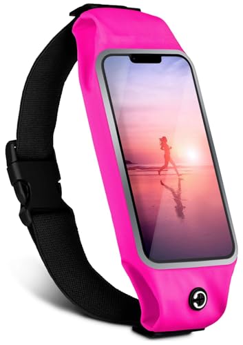 moex Laufgürtel Handy für Motorola Edge 50 Pro Lauftasche Jogging Tasche Wasserfest, Slim Running Belt Flexibel mit Sichtfenster, Laufgurt zum Joggen Bauchtasche Sport, Pink von moex