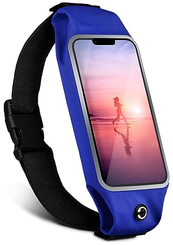 moex Laufgürtel Handy für Samsung Galaxy S20 / S20 5G Lauftasche Jogging Tasche Wasserfest, Slim Running Belt Flexibel mit Sichtfenster, Laufgurt zum Joggen Bauchtasche Sport, Blau von moex