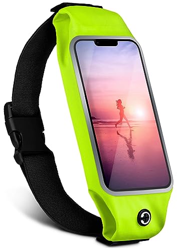 moex Laufgürtel Handy für Samsung Galaxy S20 FE/FE 5G Lauftasche Jogging Tasche Wasserfest, Slim Running Belt Flexibel mit Sichtfenster, Laufgurt zum Joggen Bauchtasche Sport, Neon-Grün von moex