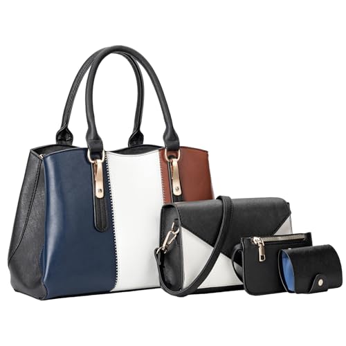 molshine Handtasche Damen aus veganem Leder, Shopper 4 Stück Set Frauen Henkeltaschen bei Reise n mit Clutch Tote für Mädchen Alltag Büro HB029(Braun) von molshine