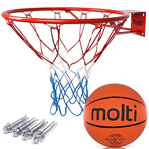 molti HangRing Ø45cm Ø37cm Basketballring Set mit Ball Basketballkorb BasketballNetz und Befestigungsschrauben Basketballspiel Teamsport Indoor & Outdoor (Rot, 45cm) molti HangRing Ø45cm Ø37cm Basketballring Set mit Ball Basketballkorb BasketballNetz und Befestigungsschrauben Basketballspiel Teamsport Indoor & Outdoor (Rot, 45cm) von molti