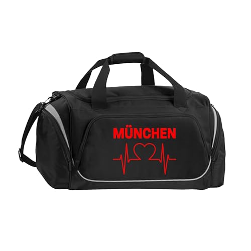 multifanshop® Sporttasche - München rot - Herzschlag - Druck rot - Puls Liebe Tasche Fanartikel - Größe one Size schwarz von multifanshop