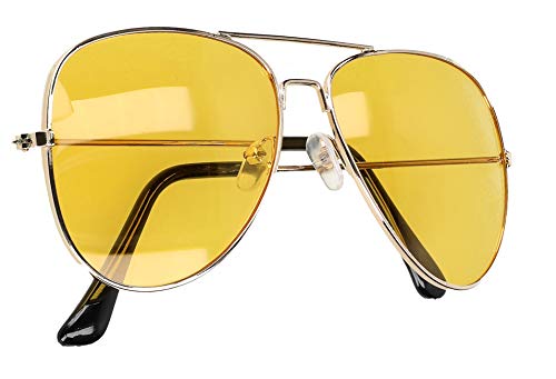 mumbi Nachtsichtbrille Nachtfahrbrille Blendschutz zum Autofahren polarisiert Retro Pilotenbrille, Gelb, L von mumbi