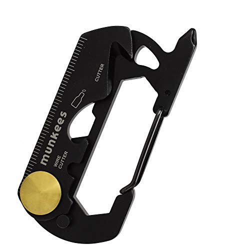 munkees Multi-Tool 13-in-1 Black Line IV, Multifunktionswerkzeug, Karabiner, Flaschenöffner, Edelstahl 2534 von munkees