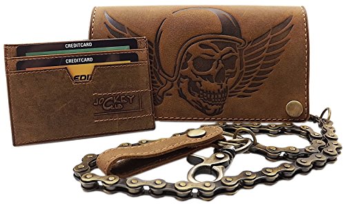 myledershop Echt Büffel-Vollleder Querformat Bikerbörse/Geldbörse/Geldbeutel/Portemonnaie mit Metallkette und Totenkopf-Motiv mit herausnehmbarem Kartenetui mit RFID & NFC Schutz (Braun) myledershop Echt Büffel-Vollleder Querformat Bikerbörse/Geldbörse/Geldbeutel/Portemonnaie mit Metallkette und Totenkopf-Motiv mit herausnehmbarem Kartenetui mit RFID & NFC Schutz (Braun) von myledershop