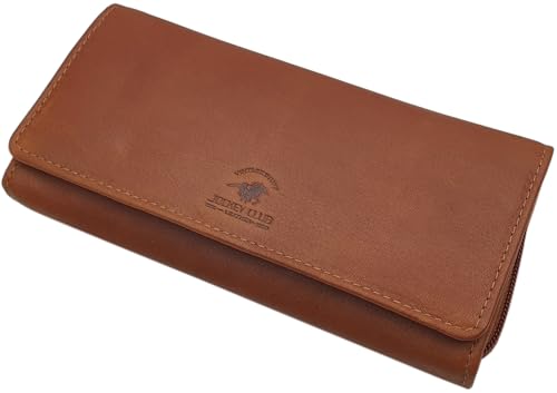 Große Rindleder Damen Geldbörse/Geldbeutel/Portemonnaie/Geldtasche/Portmonee mit RFID & NFC Schutz (Cognac) von myledershop