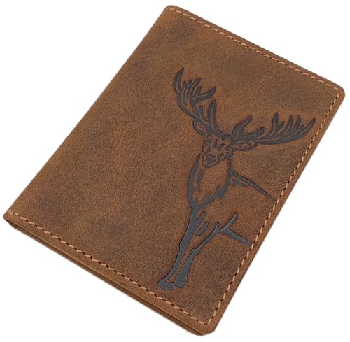 myledershop Büffel-Vollleder Ausweisetui/Ausweishülle/Kreditkartenetui mit Hirsch-Motiv und RFID & NFC Schutz in Braun myledershop Büffel-Vollleder Ausweisetui/Ausweishülle/Kreditkartenetui mit Hirsch-Motiv und RFID & NFC Schutz in Braun von myledershop