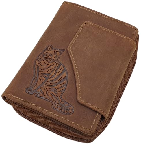 myledershop Büffel-Vollleder Damen Geldbörse/Geldbeutel/Portemonnaie/Geldtasche in Hochformat mit Katzen-Motiv und RFID & NFC Schutz in Cognac myledershop Büffel-Vollleder Damen Geldbörse/Geldbeutel/Portemonnaie/Geldtasche in Hochformat mit Katzen-Motiv und RFID & NFC Schutz in Cognac von myledershop