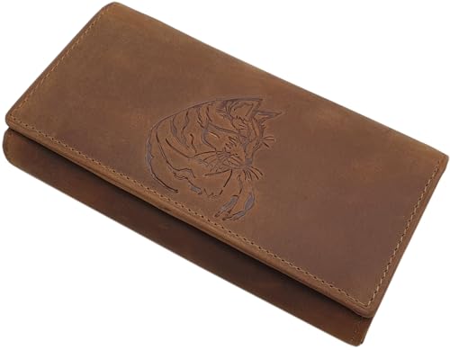 myledershop Große Büffel-Vollleder Damen Geldbörse/Geldbeutel/Portemonnaie/Geldtasche mit Katzen-Motiv und RFID & NFC Schutz in Cognac myledershop Große Büffel-Vollleder Damen Geldbörse/Geldbeutel/Portemonnaie/Geldtasche mit Katzen-Motiv und RFID & NFC Schutz in Cognac von myledershop
