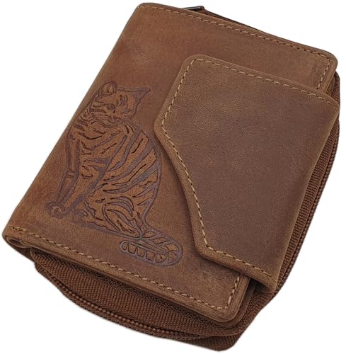 myledershop Kleine Büffel-Vollleder Damen Geldbörse/Geldbeutel/Portemonnaie/Geldtasche in Hochformat mit Katzen-Motiv und RFID & NFC Schutz in Cognac myledershop Kleine Büffel-Vollleder Damen Geldbörse/Geldbeutel/Portemonnaie/Geldtasche in Hochformat mit Katzen-Motiv und RFID & NFC Schutz in Cognac von myledershop