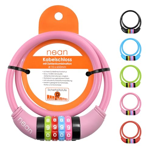 nean Fahrradschloss Zahlen für Kinder,10x650 mm, Kabel Schloss Code Kombination, Kinderschloss Fahrrad, Kinderfahrradschloss, Zahlenschloss, rosa nean Fahrradschloss Zahlen für Kinder,10x650 mm, Kabel Schloss Code Kombination, Kinderschloss Fahrrad, Kinderfahrradschloss, Zahlenschloss, rosa von nean