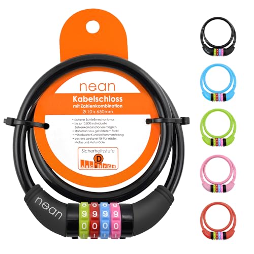 nean Fahrradschloss mit Zahlen für Kinder, diverse Farben,10x650 mm, Kabel Schloss Code Kombination, Kinderschloss Fahrrad, Kinderfahrradschloss farbenfroh, Zahlenschloss Kind Mädchen, Jungen, schwarz nean Fahrradschloss mit Zahlen für Kinder, diverse Farben,10x650 mm, Kabel Schloss Code Kombination, Kinderschloss Fahrrad, Kinderfahrradschloss farbenfroh, Zahlenschloss Kind Mädchen, Jungen, schwarz von nean
