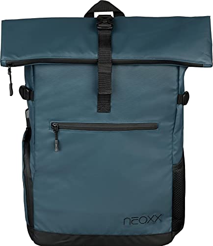 neoxx Roll-Top Rucksack mit Laptopfach, USB-Hub, Wasserabweichen, perfekt für Uni, Büro, Freizeit, Reisen. ca.19 Lt Volumen, blau von neoxx