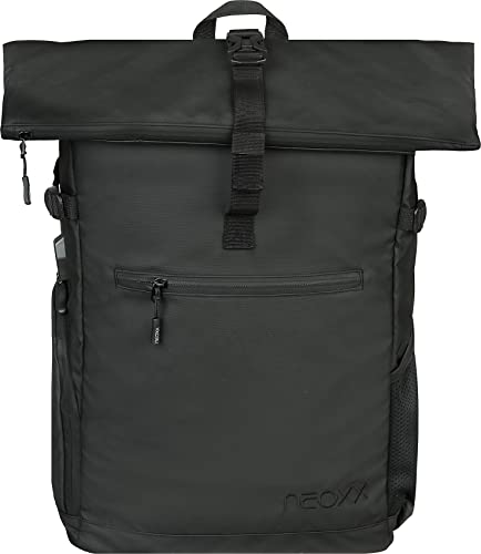 neoxx Roll-Top Rucksack mit Laptopfach, USB-Hub, Wasserabweichen, perfekt für Uni, Büro, Freizeit, Reisen. ca.19 Lt Volumen, schwarz von neoxx