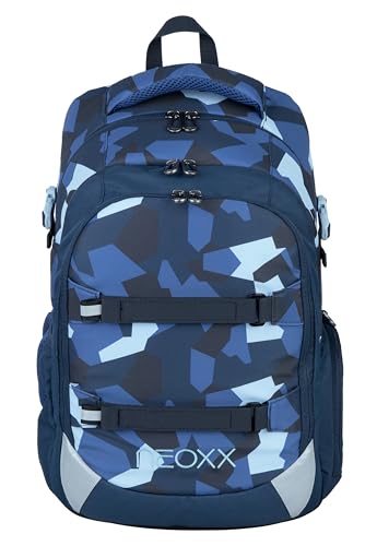 neoxx Schulrucksack ACTIVE Pro Camo nation - aus recycelten PET-Flaschen - Rucksack für die Schule mit 3 Fächern + Geheimfach – höhenverstellbare und gepolsterte Träger – Volumen ca. 30 Liter von neoxx