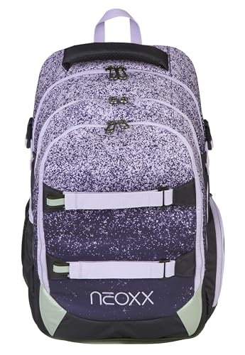 neoxx Schulrucksack ACTIVE Pro Glitterally perfect - aus recycelten PET-Flaschen - Rucksack für die Schule mit 3 Fächern + Geheimfach – höhenverstellbare und gepolsterte Träger – Volumen ca. 30 Liter von neoxx