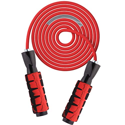 newrong Springseil Jump Rope verstellbar Griffe aus Holz außen Erwachsene Kinder, Damen Jungen Mädchen Herren Unisex, XZMYHW0033-1, rot, 2,8 m von newrong