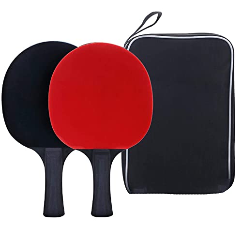 newrong mit 2 Schlägern und 3 Bällen Training Profi Ping-Pong Schläger Set Rutschfest Langlebig Tischtennisschläger Set mit Tasche Rot + Schwarz 23,5 x 15 cm (2 vertikale Schläger) von newrong