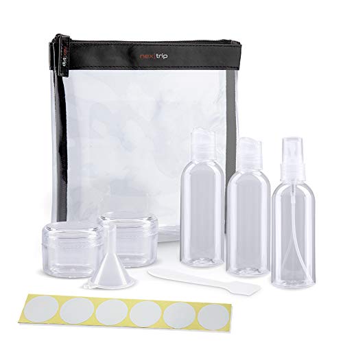 nex|trip Kulturbeutel Transparent + Behälter für Flüssigkeiten Handgepäck - Kosmetiktasche durchsichtig für Flugzeug - Reiseset Kosmetik Beutel - Stickerset nex|trip Kulturbeutel Transparent + Behälter für Flüssigkeiten Handgepäck - Kosmetiktasche durchsichtig für Flugzeug - Reiseset Kosmetik Beutel - Stickerset von nex|trip