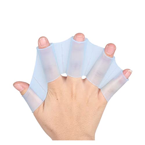 Unisex-Frosch-Typ-Silikon-Gürtel, Schwimmhandflossen, Flossen, Finger-Handschuhe, Paddel, Wassersport-Werkzeugzubehör ( Color : Blue , Size : S for Child ) von nmbhus