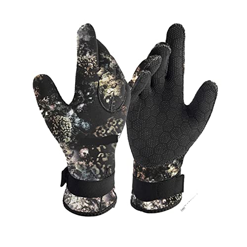 nmbhus Camo-Tauchhandschuhe 3 mm / 5 mm Neopren mit Gürtelschnalle Speerfischer-Handschuhe for Tauchen, Schnorcheln, Angeln, Wassersport-Handschuhe (Color : 3mm Camo Gloves, Size : S Palm 8.5cm) von nmbhus
