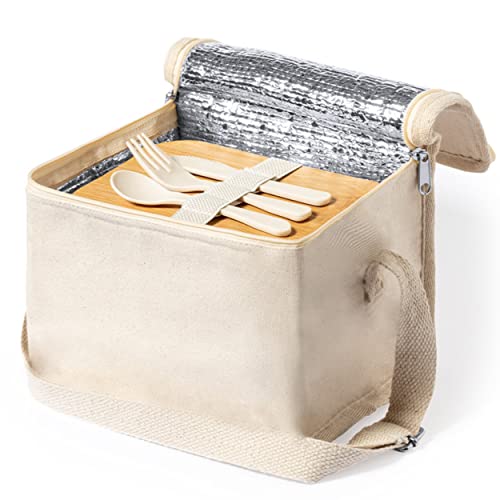 Kühltasche Kühlbox Isoliertasche mit integrierter Lunchbox mit Besteck aus naturbelassener Baumwolle und isothermischer Beschichtung Kühltasche Kühlbox Isoliertasche mit integrierter Lunchbox mit Besteck aus naturbelassener Baumwolle und isothermischer Beschichtung von noTrash2003