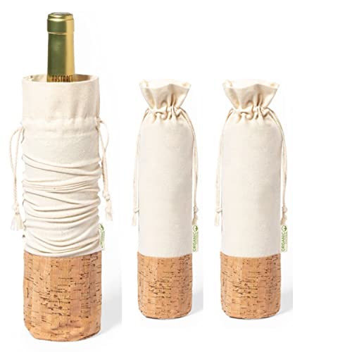 noTrash2003 Set aus 3 Weintaschen Weinbeutel Weintüten Flaschentasche aus Bio Baumwolle mit Naturkorkboden Nachhaltig Flaschenträger Präsentation von noTrash2003