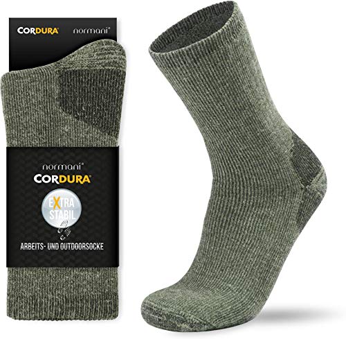 2-3 Paar Wintersocken - Extrem robuste und wärmende Vollplüschsocken Arbeitssocken Wandersocken für Damen und Herren mit Alpakawolle oder Baumwolle mit Cordura® Farbe Oliv Größe 2 Paar - 43/46 von normani