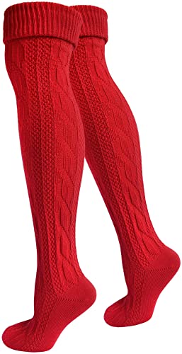normani 2 Paar Oktoberfest Kniestrümpfe Trachten Socken EXTRA LANG aus Baumwolle Farbe Rot Größe 39/42 von normani