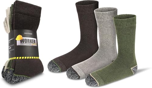 6 Paar Arbeitssocken Work für Herren extra robust - Herrensocken für die Arbeit mit verstärkter Ferse und Spitze Farbe Braun/Beige/Oliv Größe 43/46 von normani