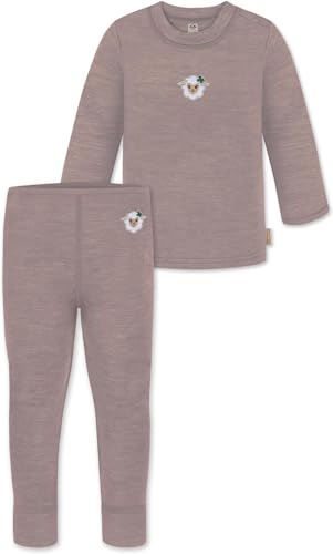 Baby Winter Unterwäsche Thermounterwäsche Wollpullover Feinstrick Pullover mit Knopf und Unterhose Lange Leggings aus 100% Merinowolle Farbe Rosa Größe 68 von normani