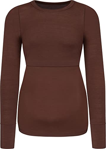 normani Damen Merino Umstands-Langarm-Shirt Stillshirt mit Rundhalsausschnitt - Schwangerschafts Oberteil Umstandspullover aus RWS zertifizierter Merinowolle und Elasthan Farbe Braun Größe M normani Damen Merino Umstands-Langarm-Shirt Stillshirt mit Rundhalsausschnitt - Schwangerschafts Oberteil Umstandspullover aus RWS zertifizierter Merinowolle und Elasthan Farbe Braun Größe M von normani