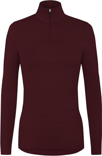 Damen Merino Zip Langarm-Shirt Outdoor Wollpullover mit Reißverschluss - 100% Merinowolle Pullover mit 1/4 Zip Farbe Bordeaux Größe L Damen Merino Zip Langarm-Shirt Outdoor Wollpullover mit Reißverschluss - 100% Merinowolle Pullover mit 1/4 Zip Farbe Bordeaux Größe L von normani