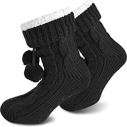 normani Damen Hausschuh-Socken Wintersocken für zuhause mit ABS Sohle Innenfell Extra Dicke Haussocken Anti Rutsch Sohle Farbe Schwarz Größe 36/40 von normani