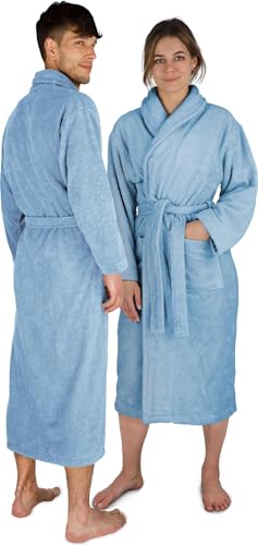 Damen und Herren Frottee Baumwoll Bademantel - Saunamantel aus extra Dicker Baumwolle 450 g/m² - wadenlanger Morgenmantel Farbe Azurblau Größe 8XL von normani