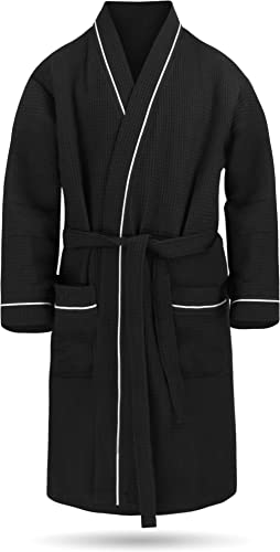 Herren Morgenmantel aus 100% Baumwolle - Waffelbademantel - dünner Kimono für Männer (Gr. S - 6XL) Farbe Schwarz Größe 5XL von normani