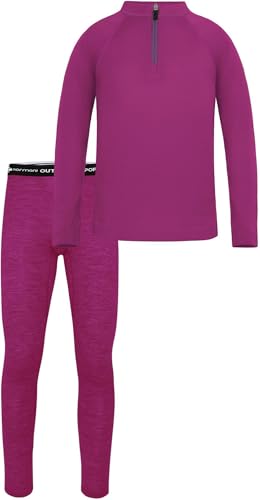 Kinder Merino Skiunterwäsche aus Wolle - Sportunterwäsche Thermounterwäsche Set Funktionsunterwäsche 100% Bio-Merinowolle Langarmshirt und Unterhose für Jungen und Mädchen Farbe Fuchsia Größe 146-152 von normani