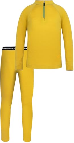 Kinder Merino Skiunterwäsche aus Wolle - Sportunterwäsche Thermounterwäsche Set Funktionsunterwäsche 100% Bio-Merinowolle Langarmshirt und Unterhose für Jungen und Mädchen Farbe Gelb Größe 110-116 von normani