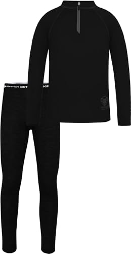 Kinder Merino Skiunterwäsche aus Wolle - Sportunterwäsche Thermounterwäsche Set Funktionsunterwäsche 100% Bio-Merinowolle Langarmshirt und Unterhose für Jungen und Mädchen Farbe Schwarz Größe 110-116 von normani